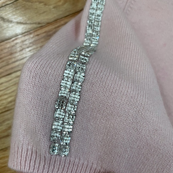 Kenar Short Sleeve Cashmere Pastel Pink Sweater with Rhinestone Details - Picture 4 of 7